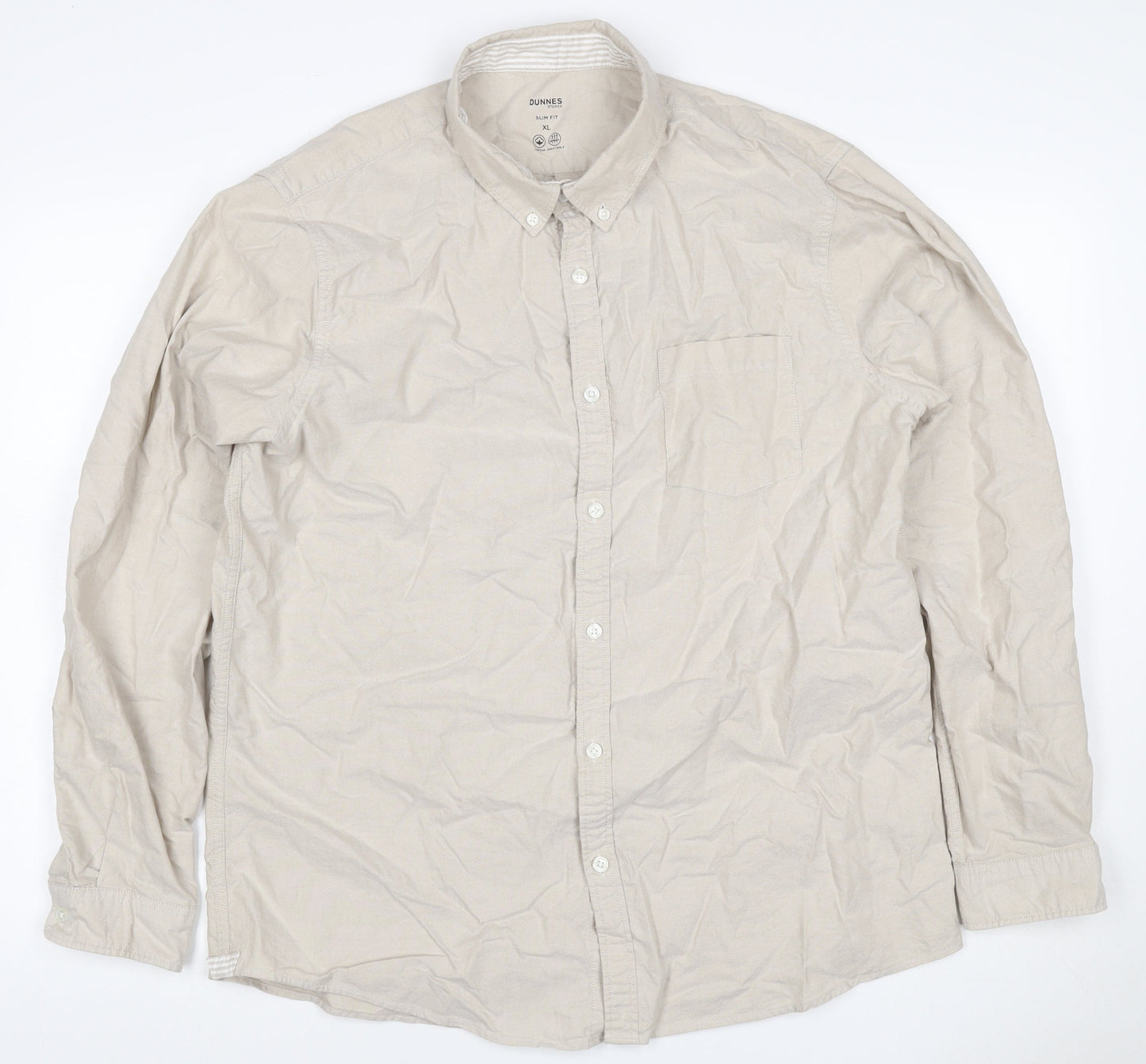 Dunnes Stores Men Beige XL Slim Fit Cotton Button-Up Shirt