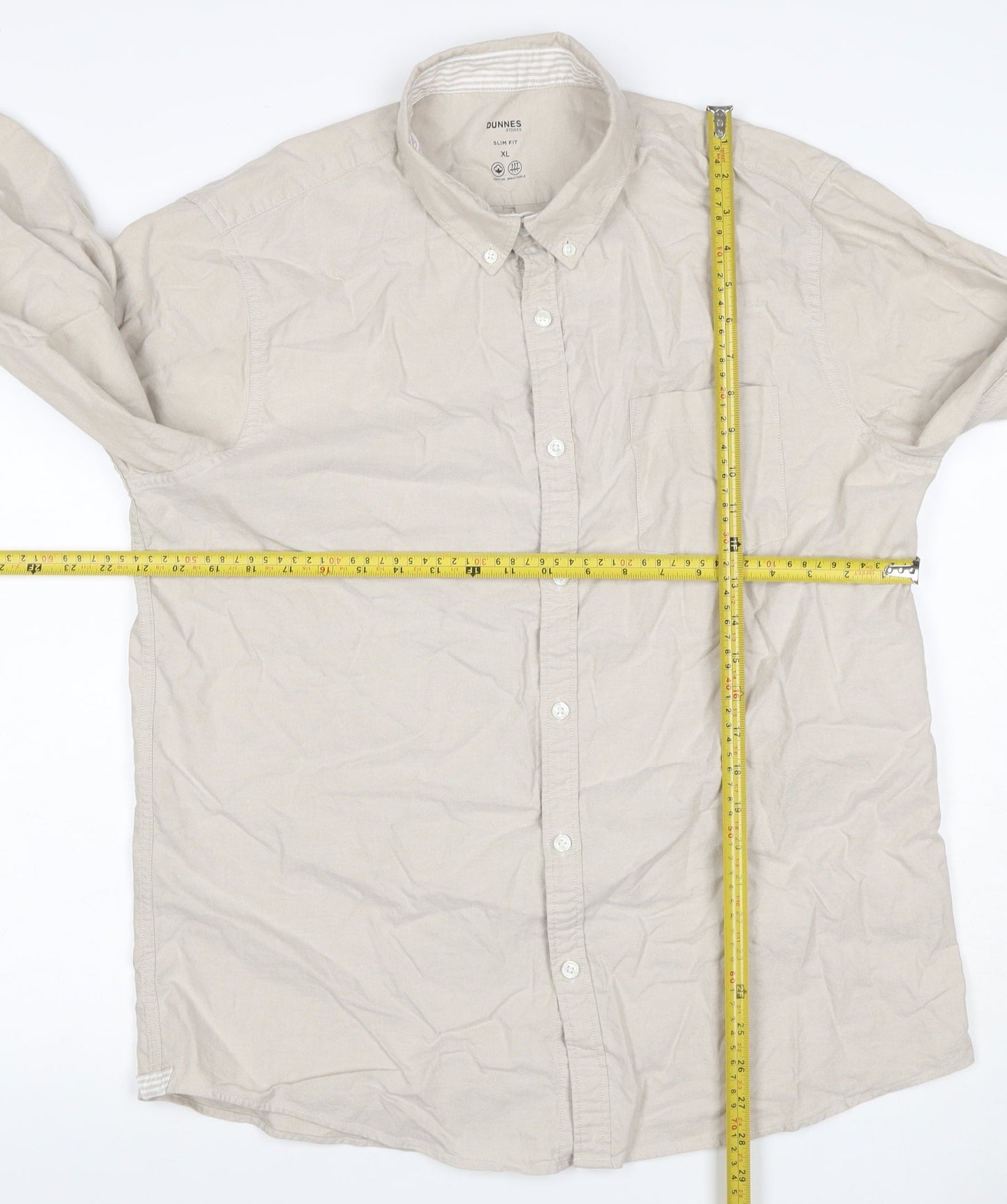 Dunnes Stores Men Beige XL Slim Fit Cotton Button-Up Shirt