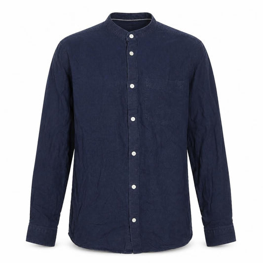 Regullar Men's Blue S Linen Blend Grandad Collar Long Sleeve Shirt