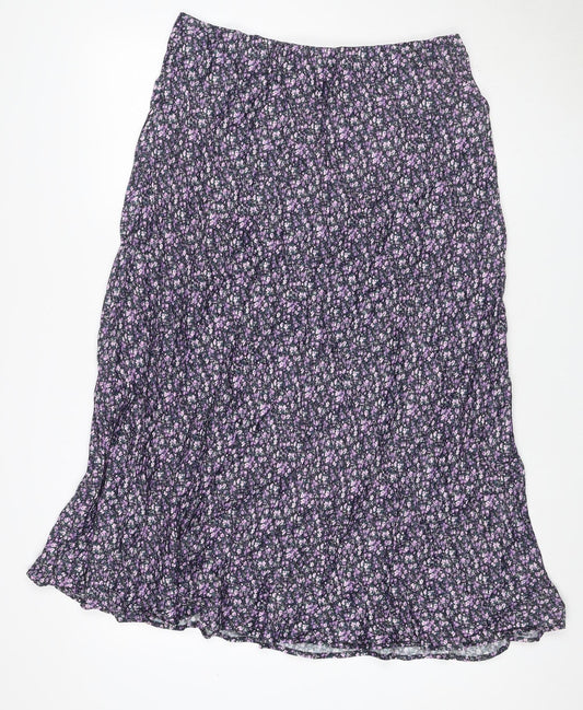 Gallery Women Black Floral Viscose Maxi Skirt UK 18 Elastic Waist