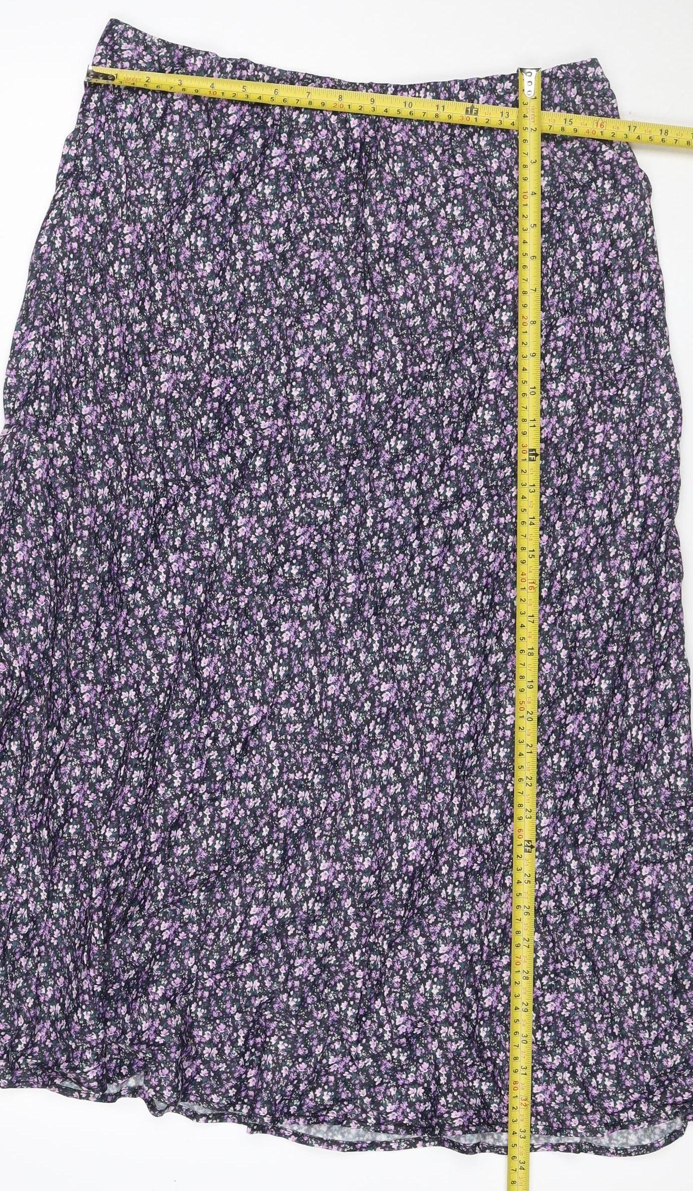 Gallery Women Black Floral Viscose Maxi Skirt UK 18 Elastic Waist