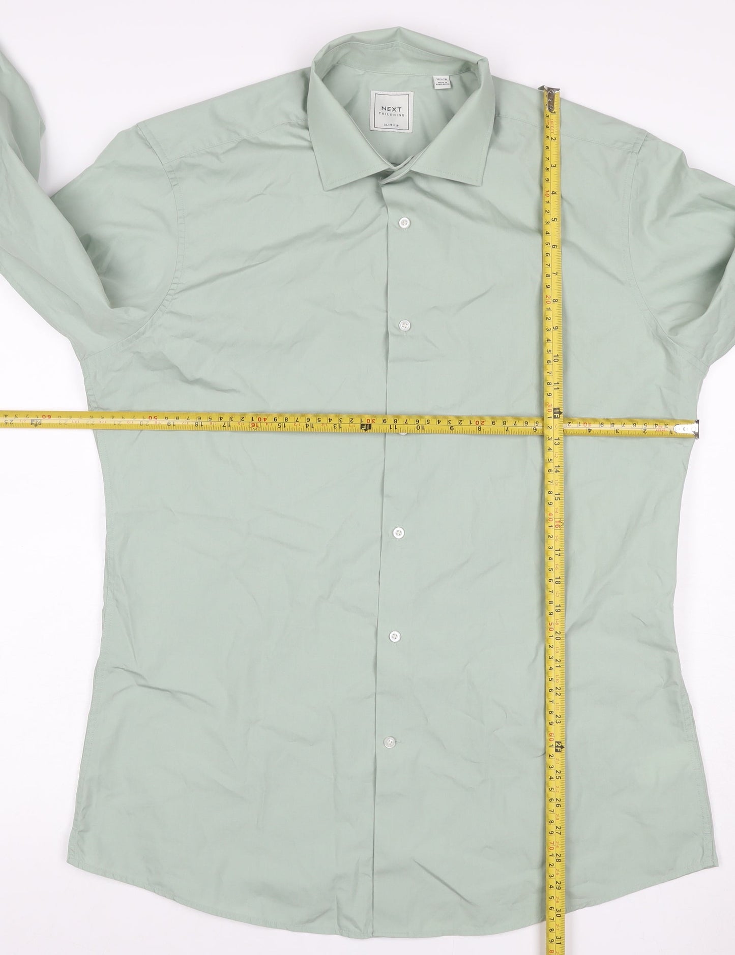Next Men Green 16.5 Slim Fit Cotton Long Sleeve Button-Up Shirt