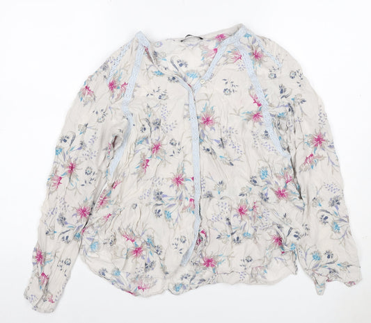 Per Una Women's Multicoloured UK 14 Floral Ruffle Chiffon Blouse