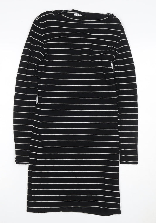 Jacqueline de Yong Women Black Striped Bodycon Knit Dress M