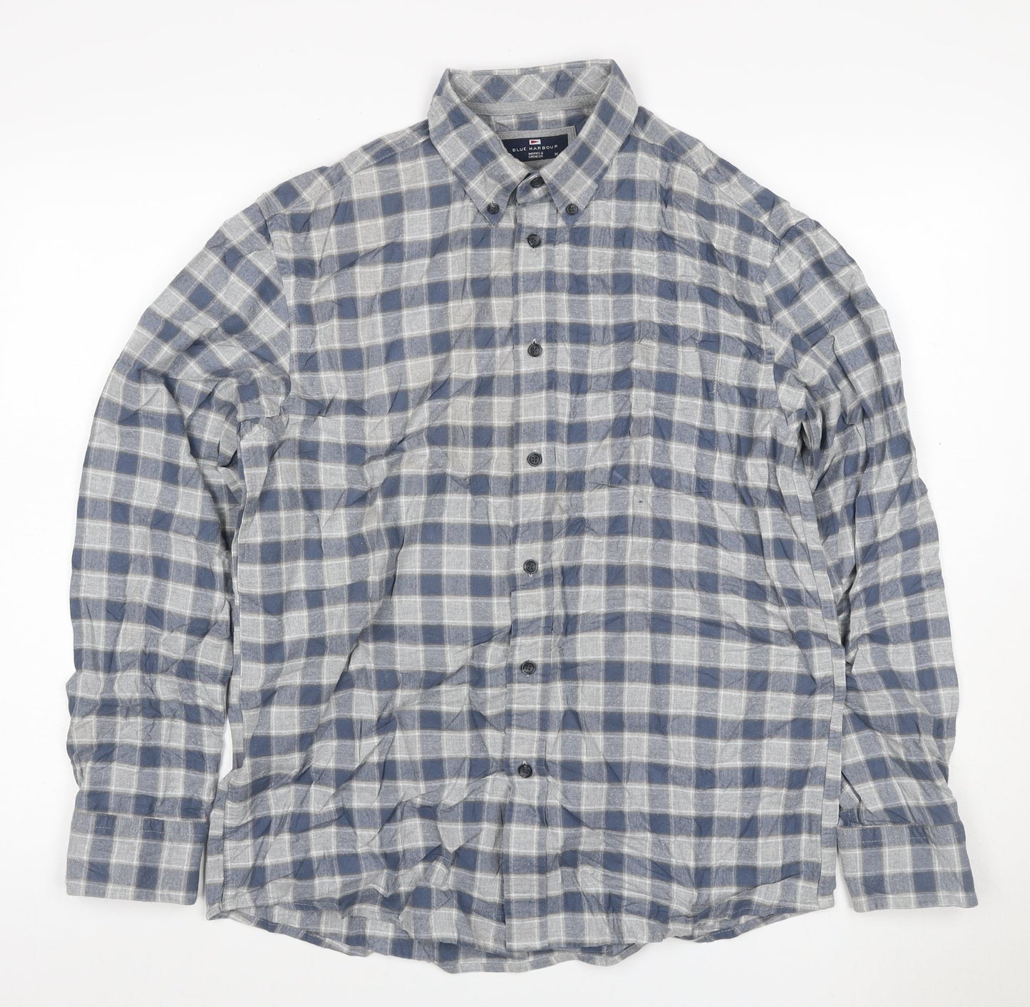 Marks and Spencer Blue Harbour Men's Blue Check Cotton Shirt M
