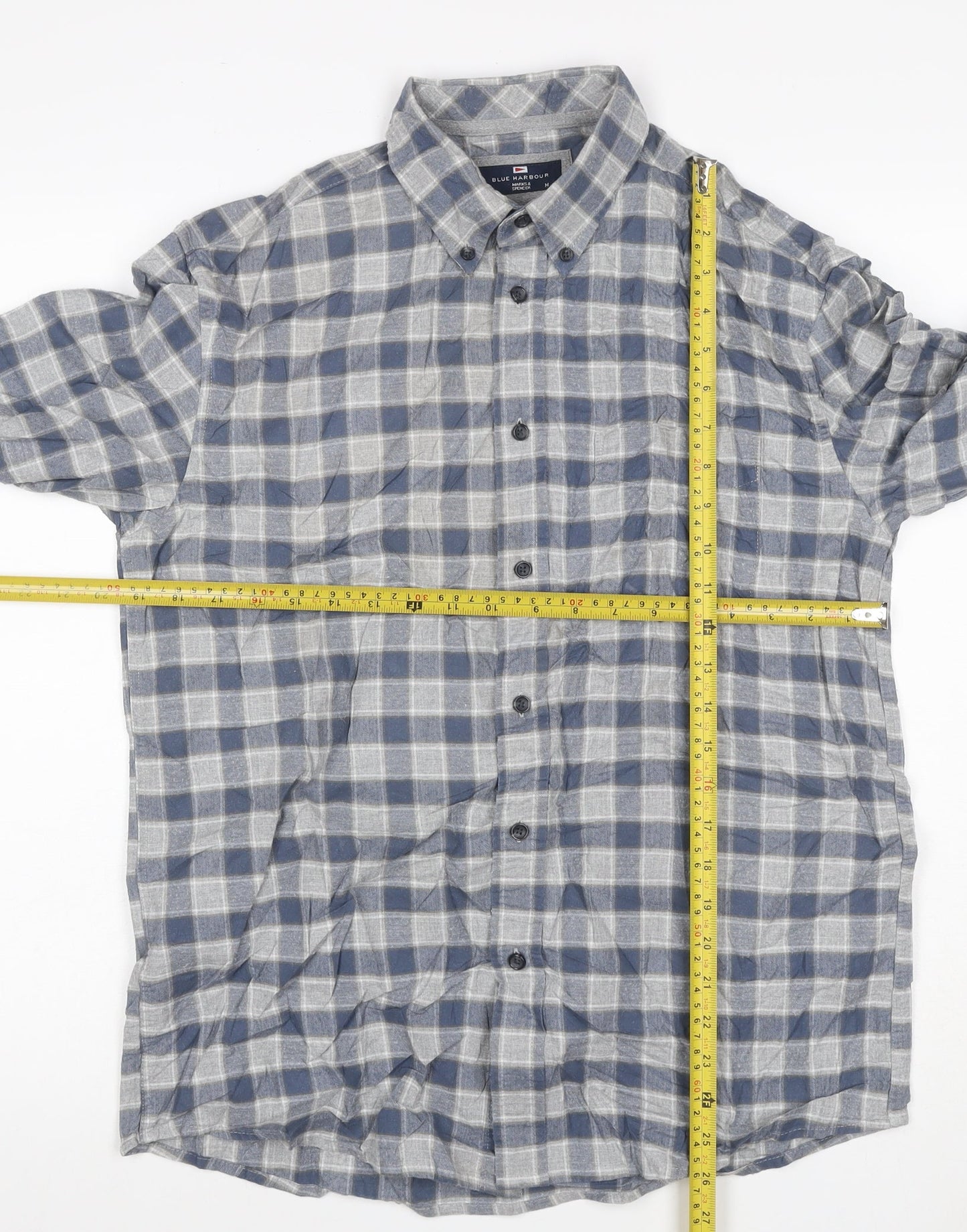 Marks and Spencer Blue Harbour Men's Blue Check Cotton Shirt M