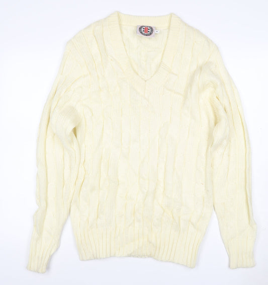 Brave Soul Men’s Ivory M Cable Knit V-Neck Pullover Jumper