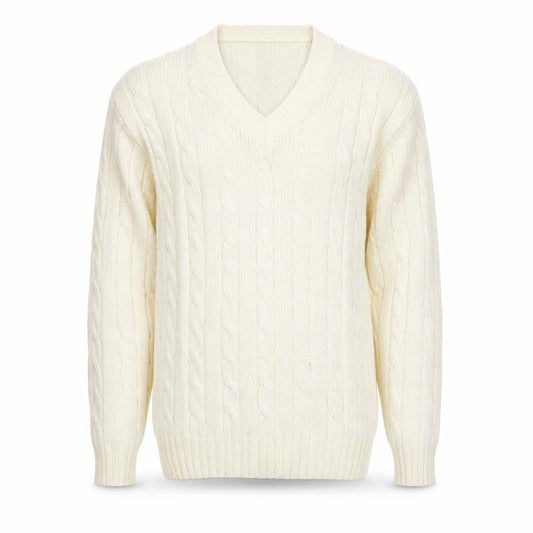 Brave Soul Men’s Ivory M Cable Knit V-Neck Pullover Jumper