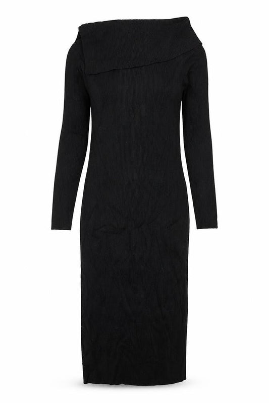 Guess Women’s Black UK 8 Rib Knit Roll Neck Jumper Dress Gold Buttons