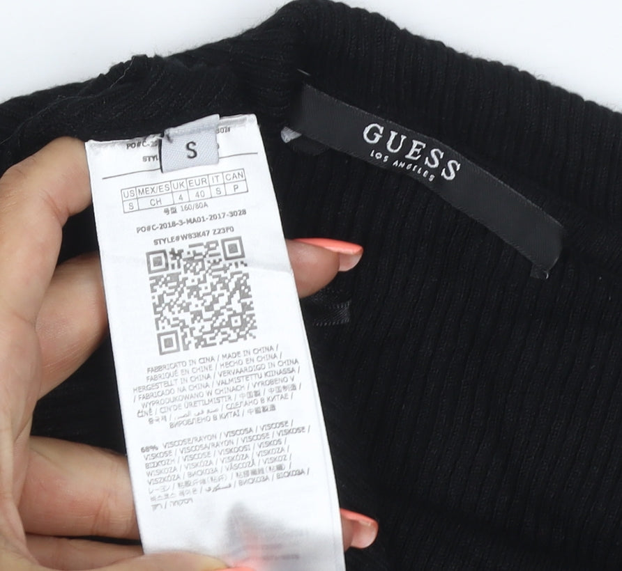 Guess Women’s Black UK 8 Rib Knit Roll Neck Jumper Dress Gold Buttons
