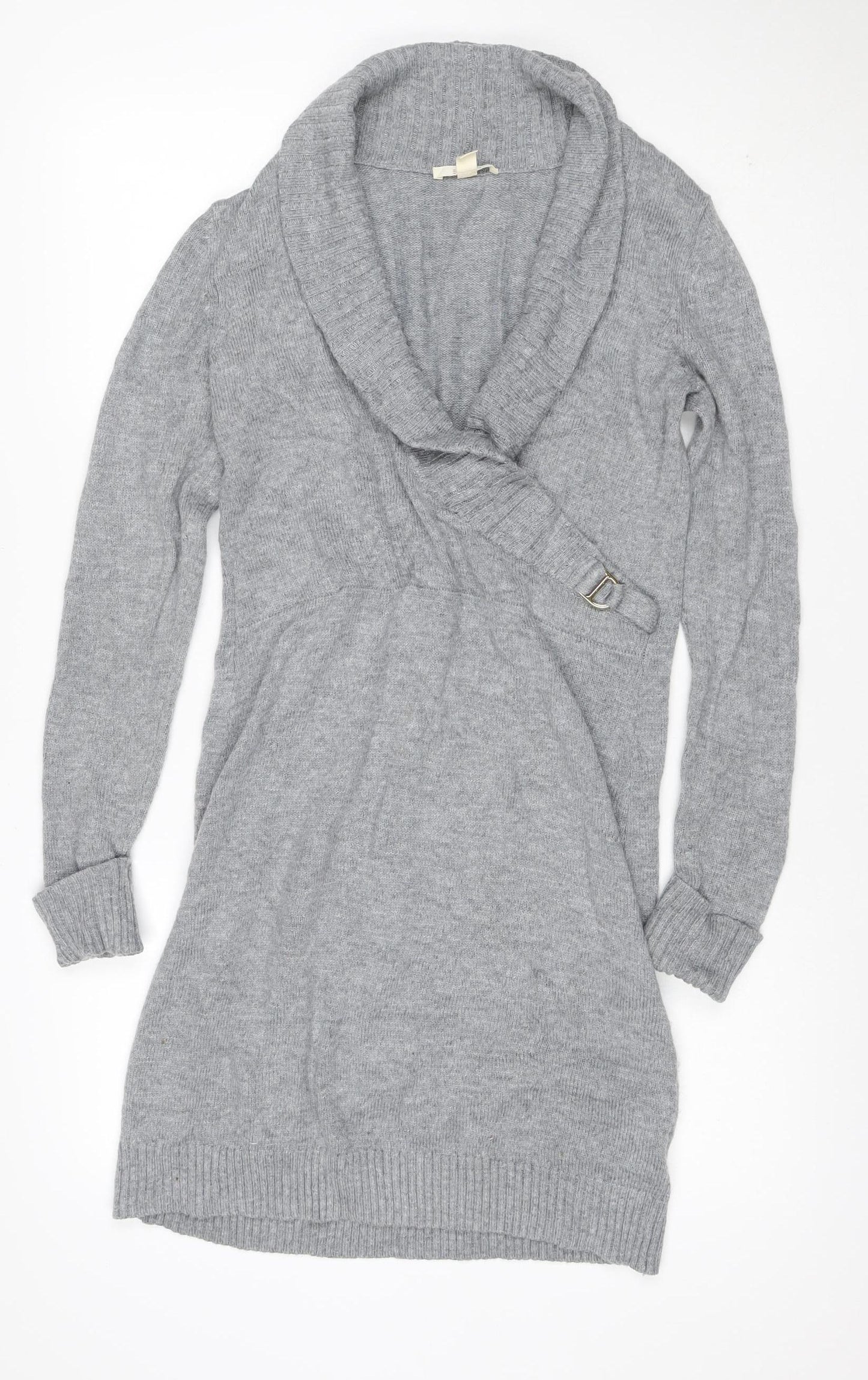 Esprit Women Grey XS Jumper Dress Cowl Neck Belted Knit