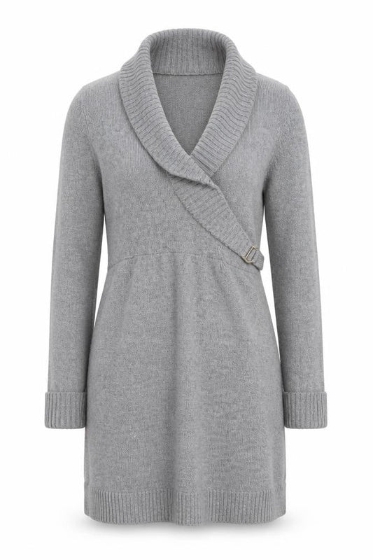 ESPRIT Women Grey XS Jumper Dress Cowl Neck Belted Knit