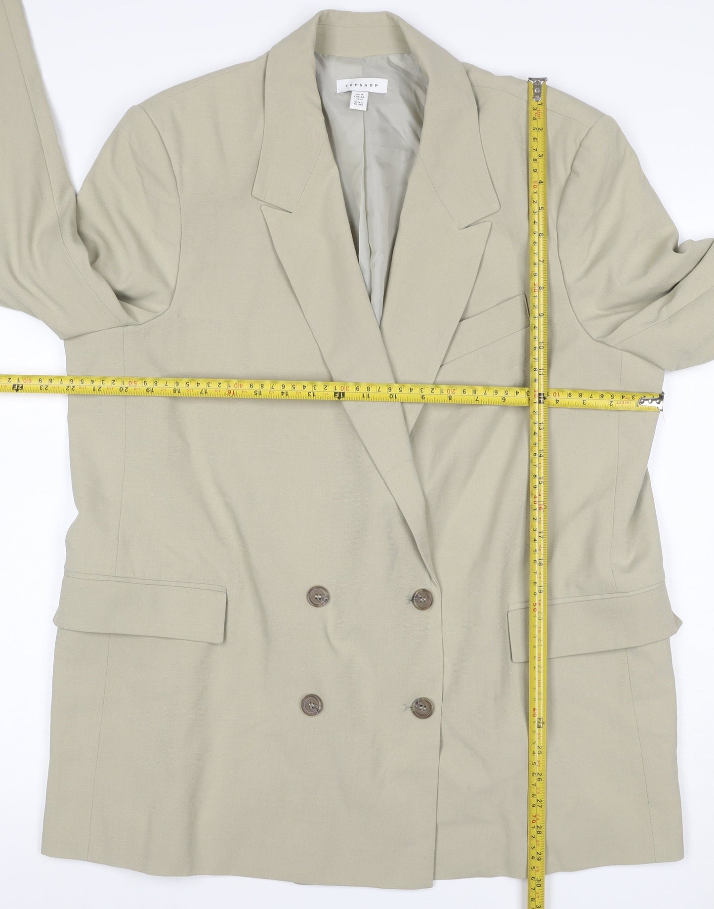 Topshop Women’s Beige UK 16 Double-Breasted Long Blazer Jacket