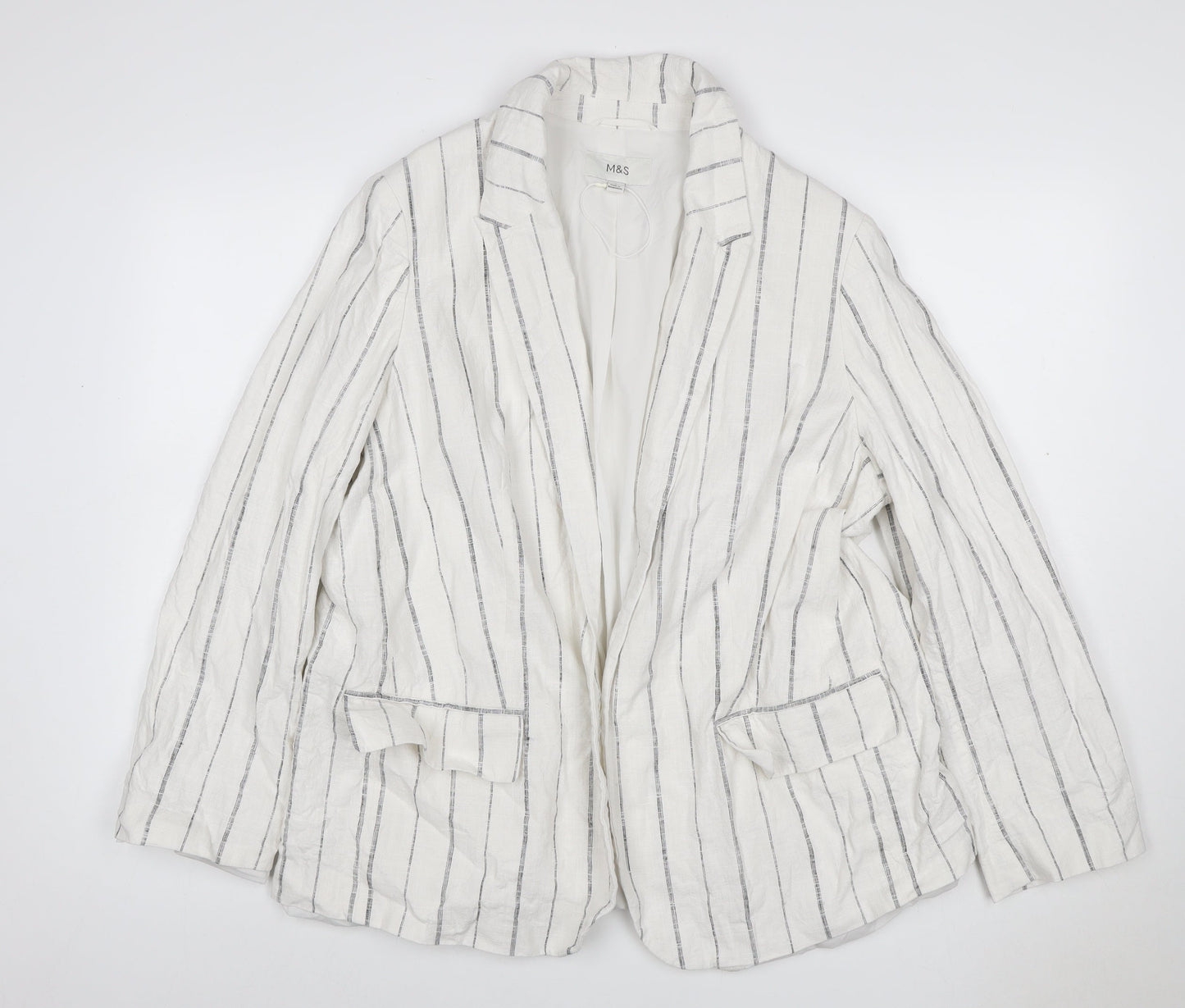Marks and Spencer Women Ivory Stripe Linen Blend Blazer UK 18