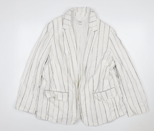 Marks and Spencer Women Ivory Stripe Linen Blend Blazer UK 18