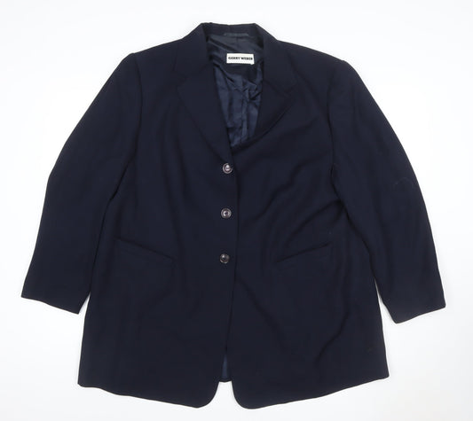 Gerry Weber Women Navy Blue UK 20 Wool Blend Single-Breasted Blazer