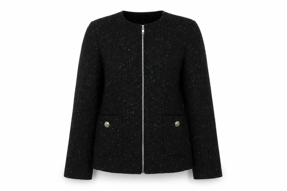 Kesta London Women’s Black Wool Fleck Tweed Zip Jacket UK 12