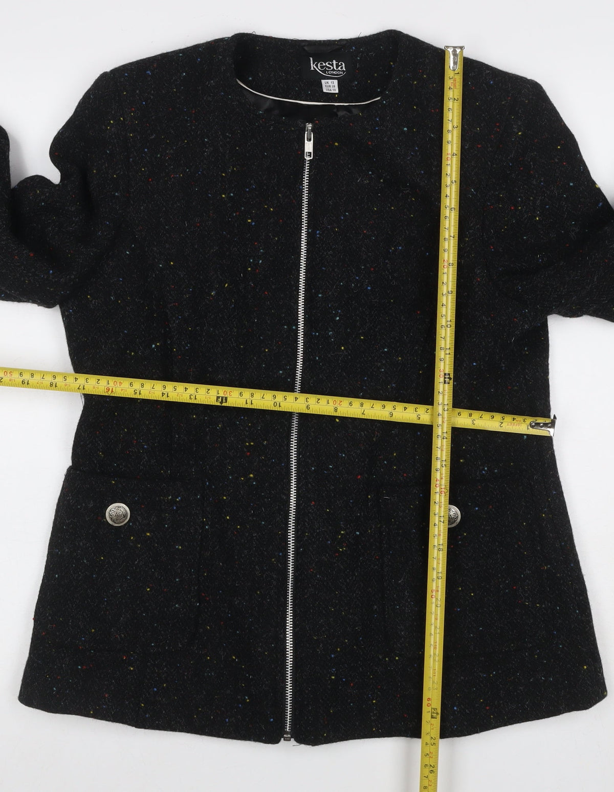 Kesta London Women’s Black Wool Fleck Tweed Zip Jacket UK 12