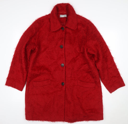 Wallis Women’s Red Mohair Wool Long Overcoat UK 12 Collared