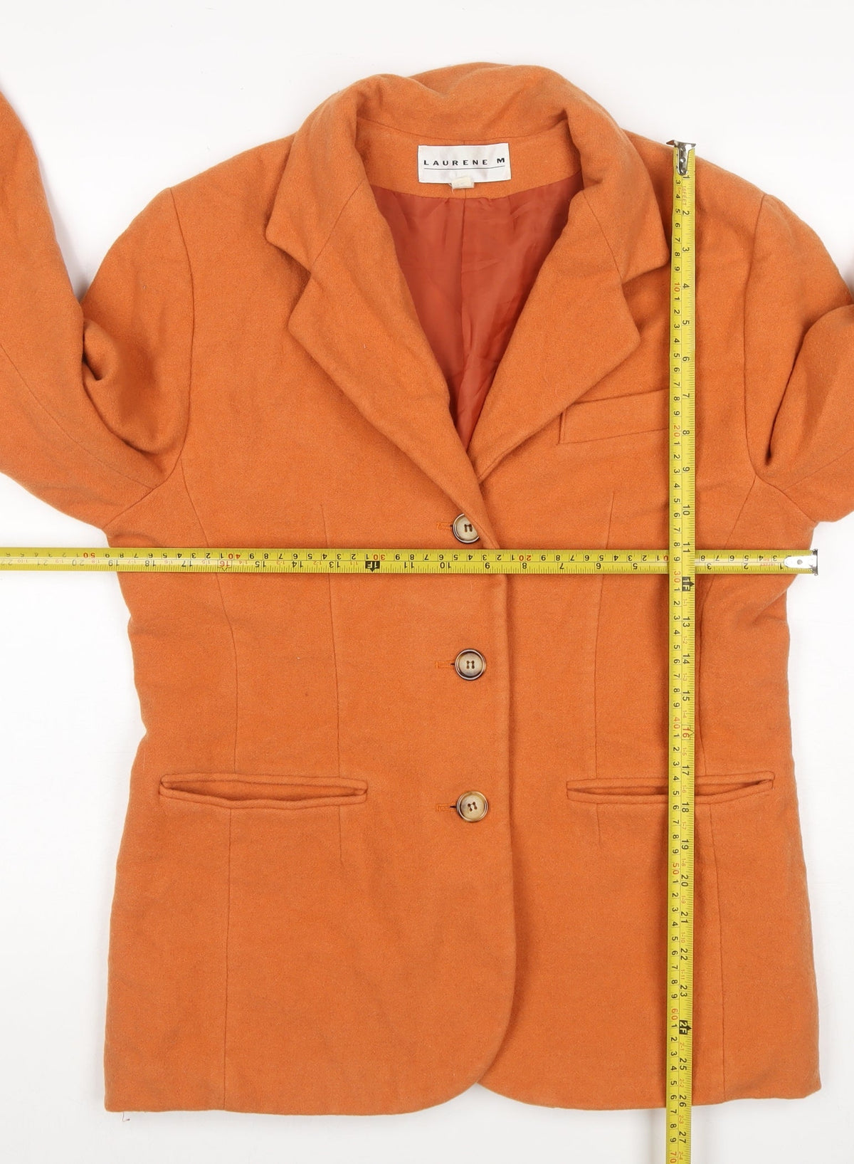 Laurene M Women Orange Wool Blend Blazer UK 14 Single-Breasted