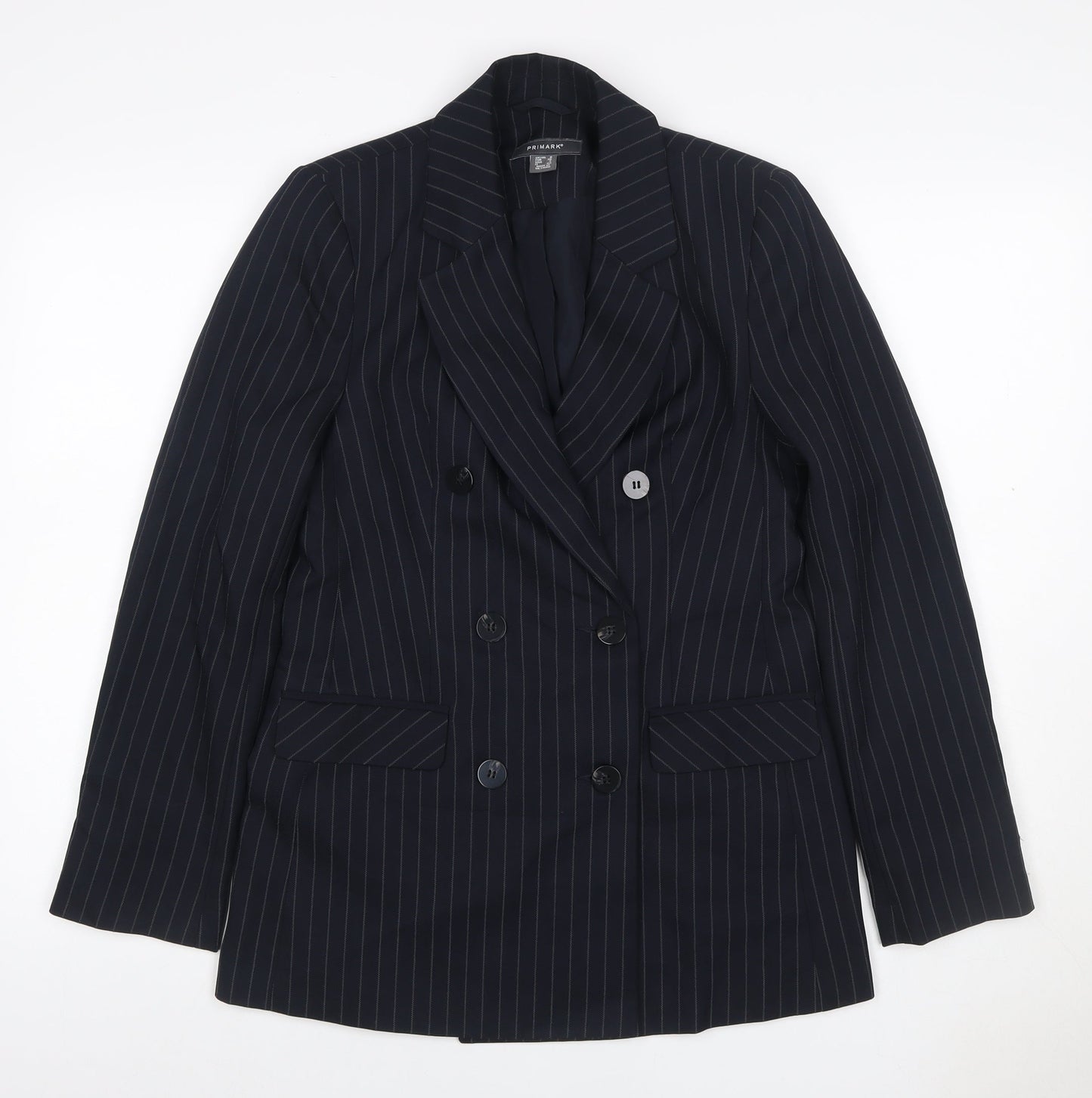 Primark Women Black Pinstripe UK 8 Double-Breasted Peak Lapel Blazer