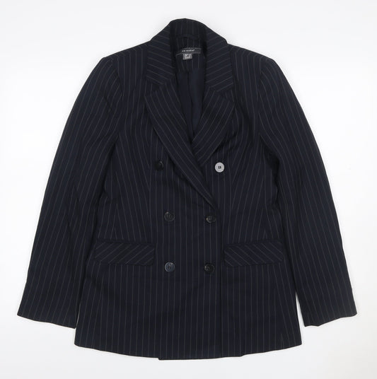 Primark Women Black Pinstripe UK 8 Double-Breasted Peak Lapel Blazer