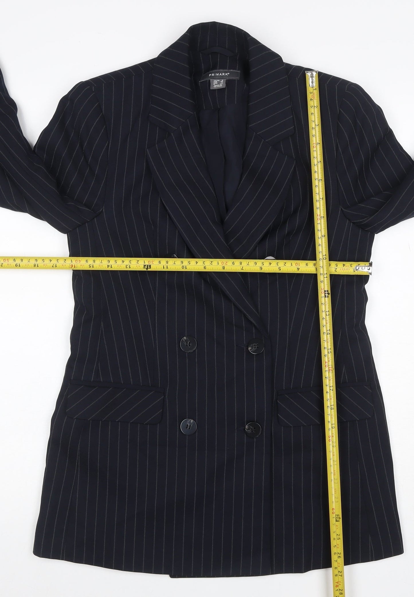 Primark Women Black Pinstripe UK 8 Double-Breasted Peak Lapel Blazer