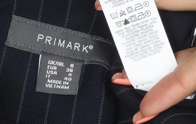 Primark Women Black Pinstripe UK 8 Double-Breasted Peak Lapel Blazer