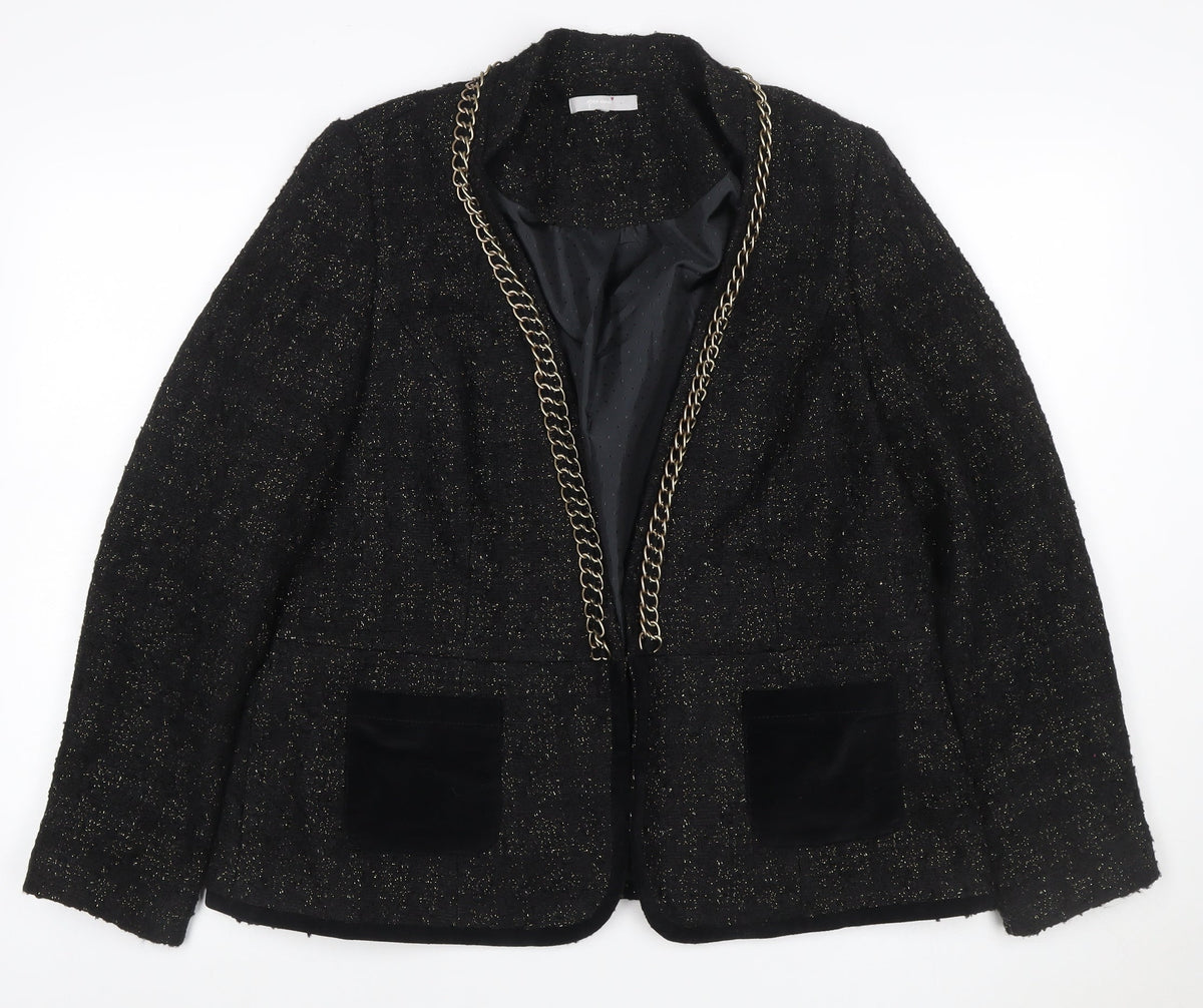 Per Una Women Black UK 18 Bouclé Gold Chain Trim Lined Blazer Jacket