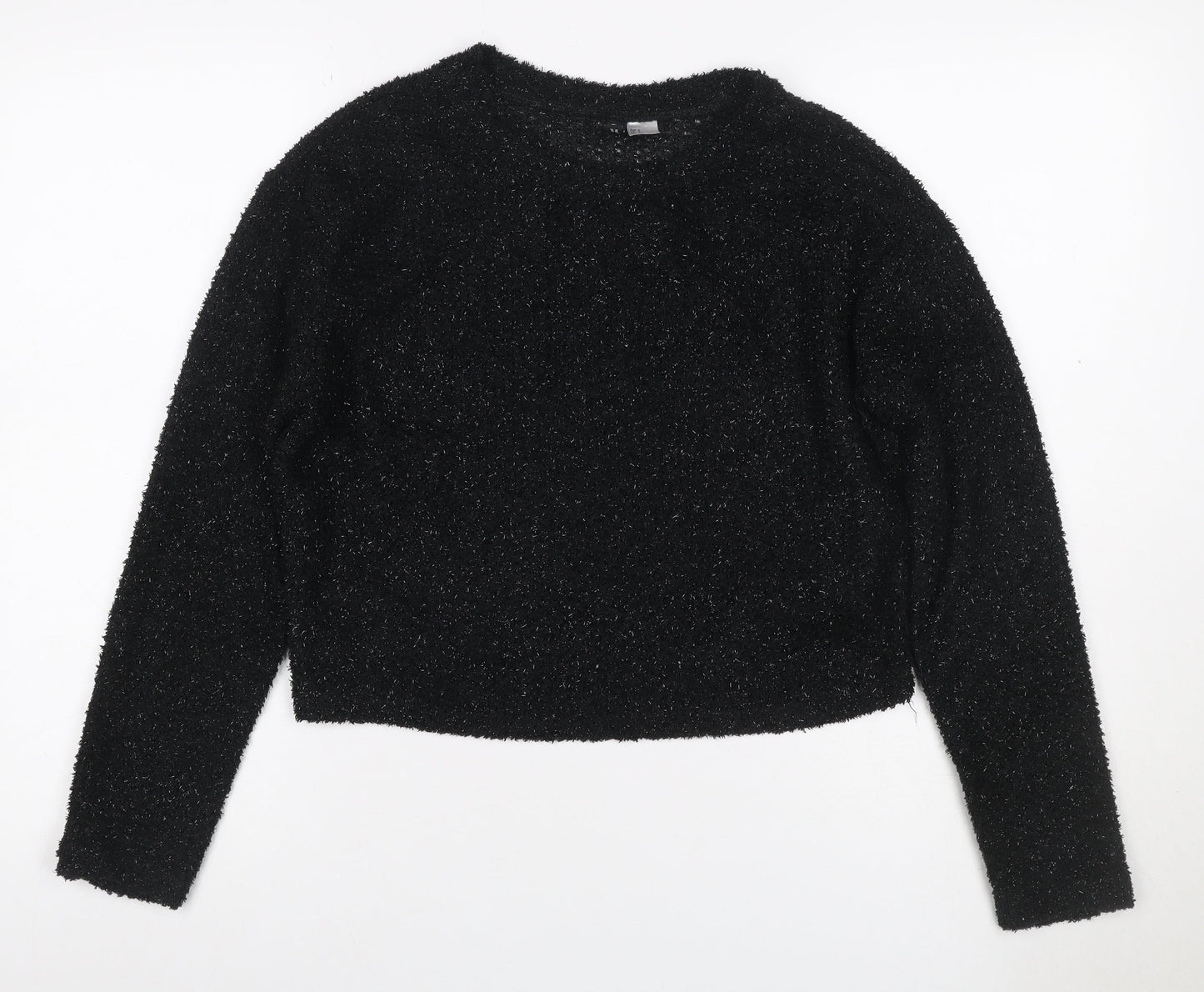 H&M Divided Women’s Black Glitter Knit V-Neck Jumper Size S