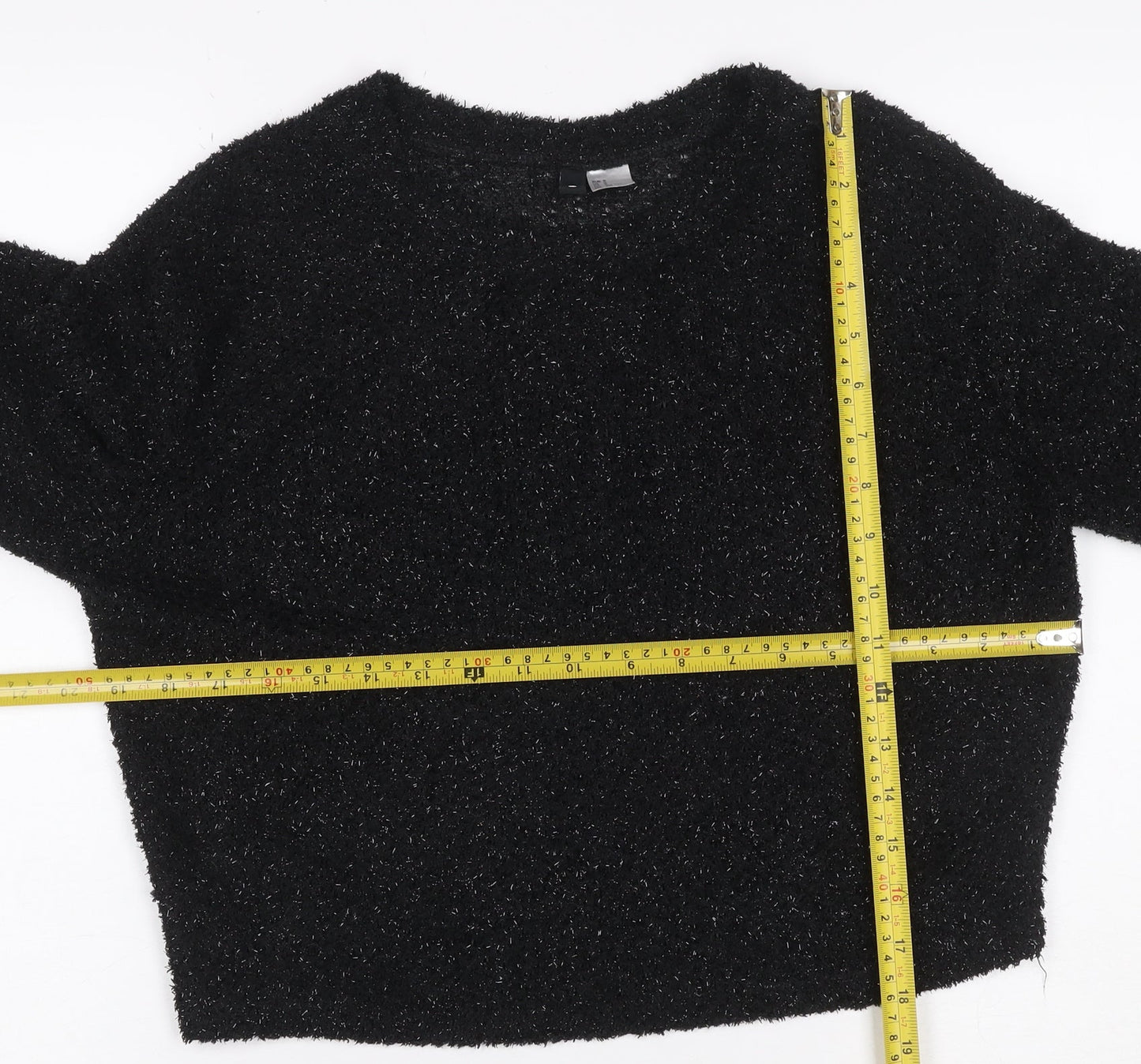 H&M Divided Women’s Black Glitter Knit V-Neck Jumper Size S