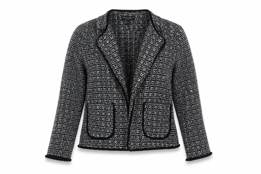 Front view of Dorothy Perkins Women Black White UK 12 Tweed Blazer Workwear
