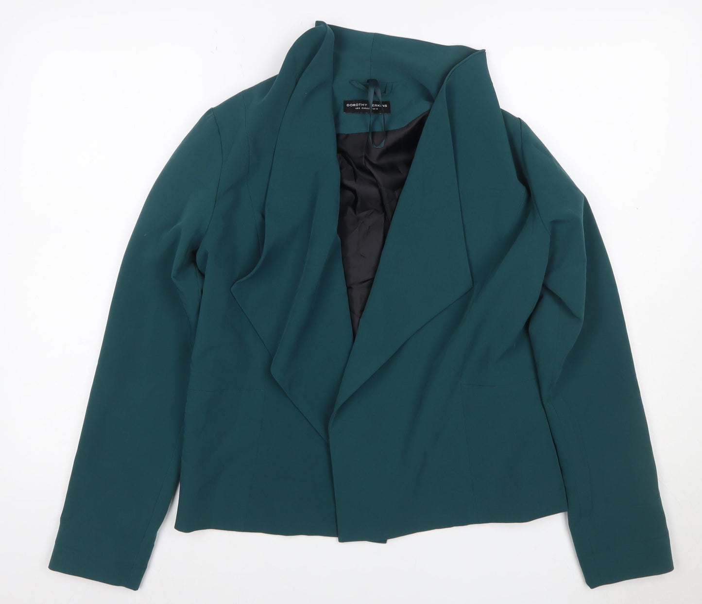 Dorothy Perkins Women Green UK 10 Lined Open Front Shawl Lapel Blazer
