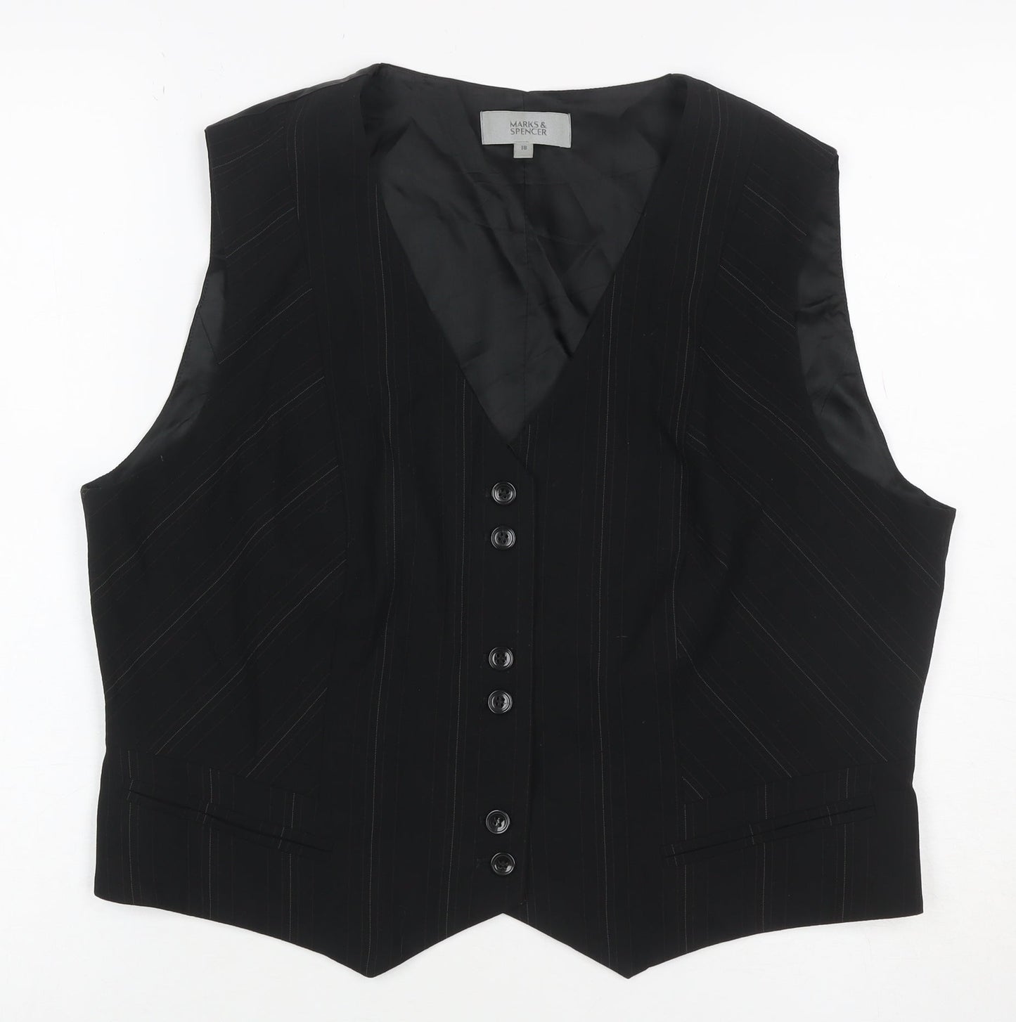 Marks & Spencer Women Black Pinstripe Waistcoat Size 18 Formal Lined
