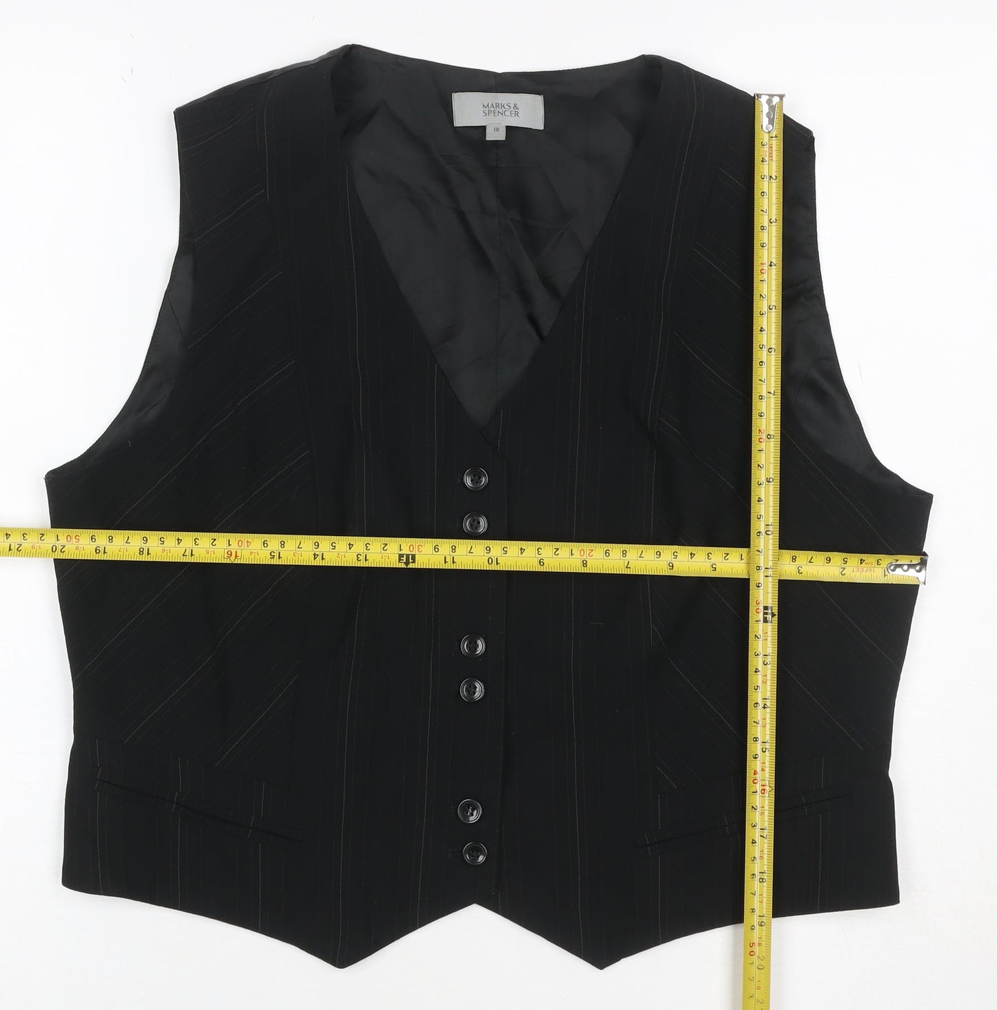 Marks & Spencer Women Black Pinstripe Waistcoat Size 18 Formal Lined