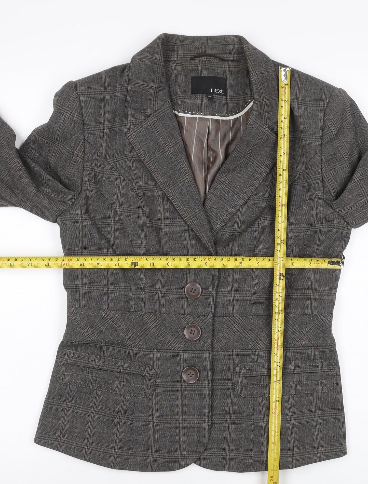 Next Women Grey Check Blazer UK 12 Regular Single-Breasted Workwear