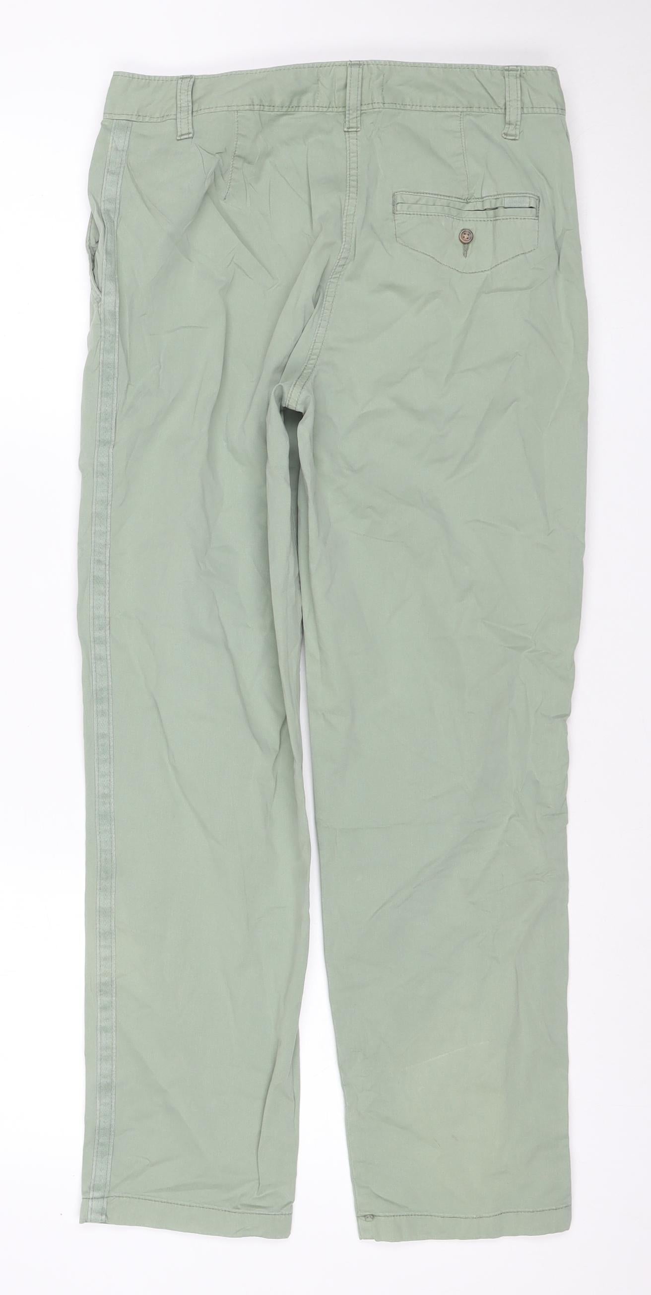 Marks & Spencer Women Green Size 10 Cotton Stretch Straight Trousers