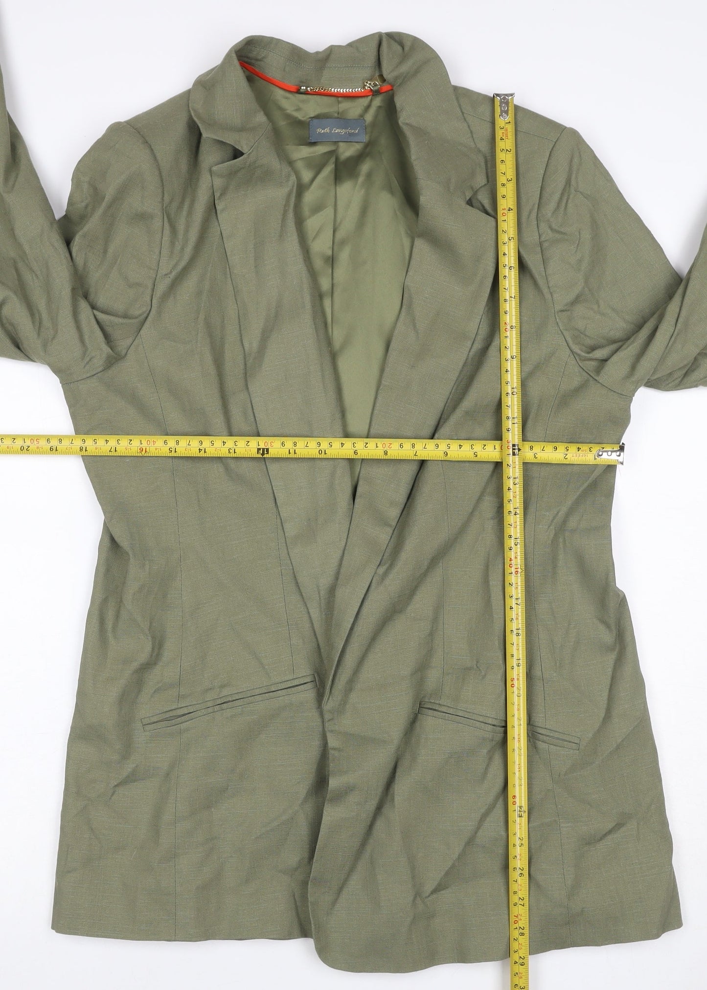 Reiss Langford Women's Green Linen Blazer UK 18 Long Sleeve Lined