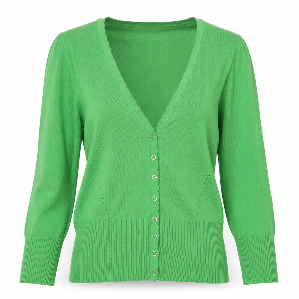Monsoon Women Green UK 12 V-Neck Cotton Puff Sleeve Cardigan