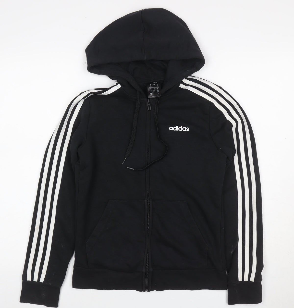 Additional front view of adidas Women Black UK 8 Full Zip Hooded Logo Stripe Hoodie