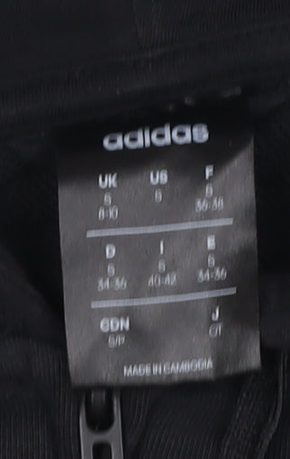 Brand and care label for adidas Women Black UK 8 Full Zip Hooded Logo Stripe Hoodie