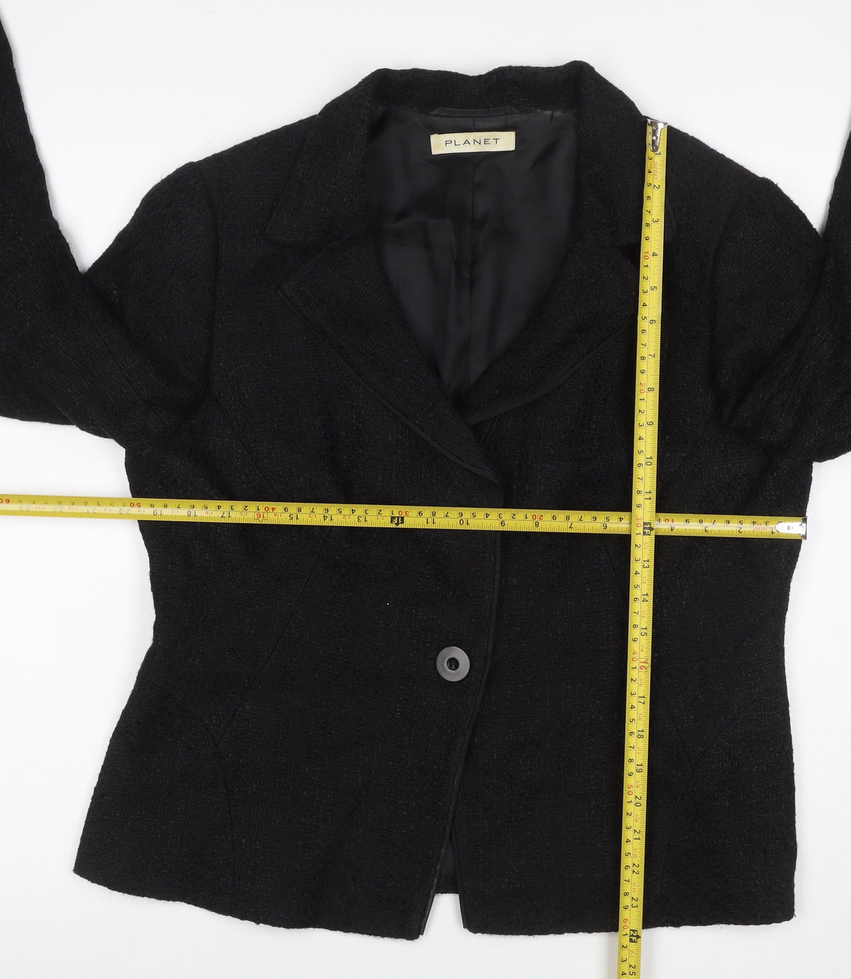 Planet Women's Black UK 16 Textured Bouclé Lined Single Button Blazer