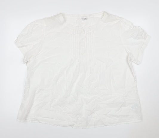 Damart Women White UK 18 Cotton Pleated Button Blouse Short Sleeve