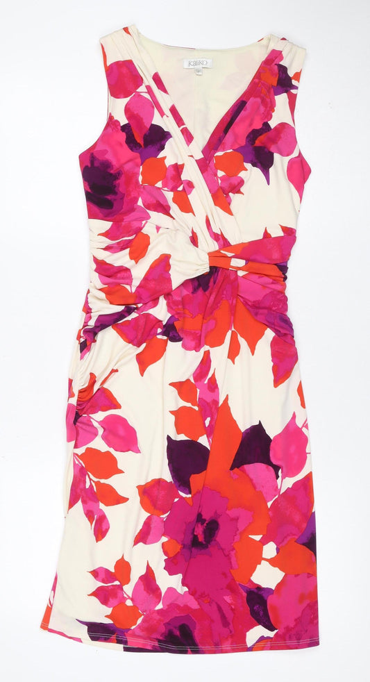 Kaliko Women Ivory Pink Floral Ruched Sheath Dress UK 8