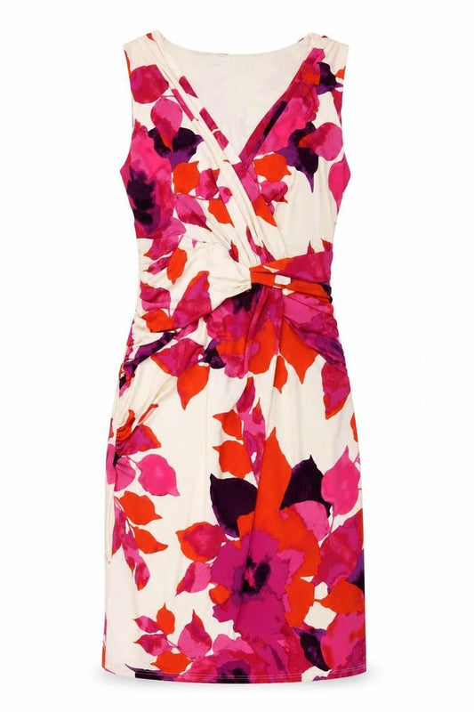 Kaliko Women Ivory Pink Floral Ruched Sheath Dress UK 8