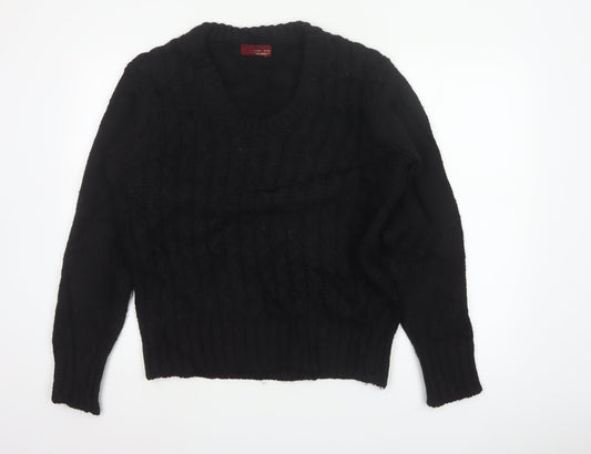 Zara Man Men's Black M Cable Knit V-Neck Wool Blend Jumper