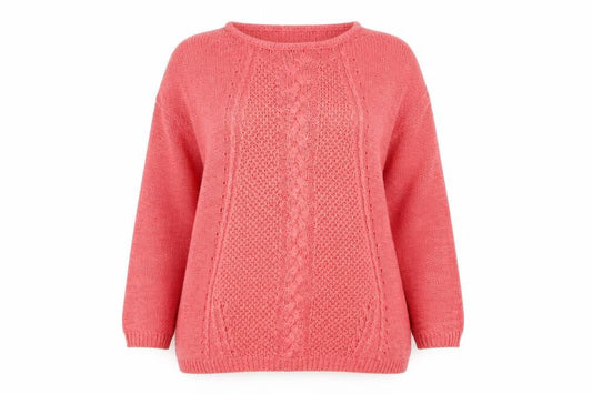 Isle Women Pink Size 18 Cable Knit Round Neck Long Sleeve Jumper
