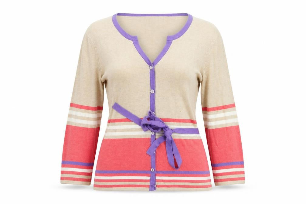 Country Casuals Petite Women’s Multicoloured M Striped V-Neck Belted Cardigan