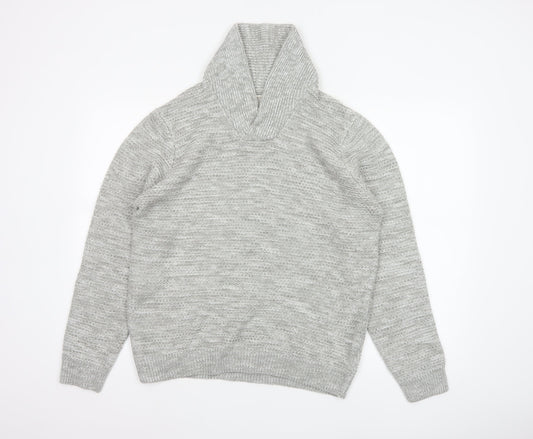 AW85 Men’s Grey Medium Shawl Collar Chunky Knit Acrylic Jumper