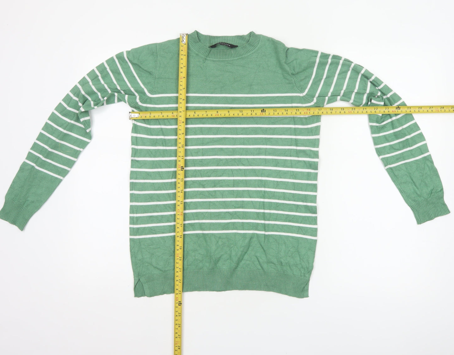 Peacocks Women’s Green White Striped Crew Neck Knit Jumper UK 8